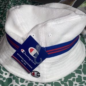 champion white red and cloth blue bucket hat